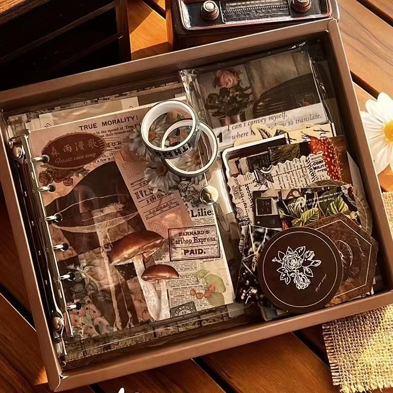 Vintage Journal Gift Box Set for DIY Crafts(Contains 140 kinds of materials)