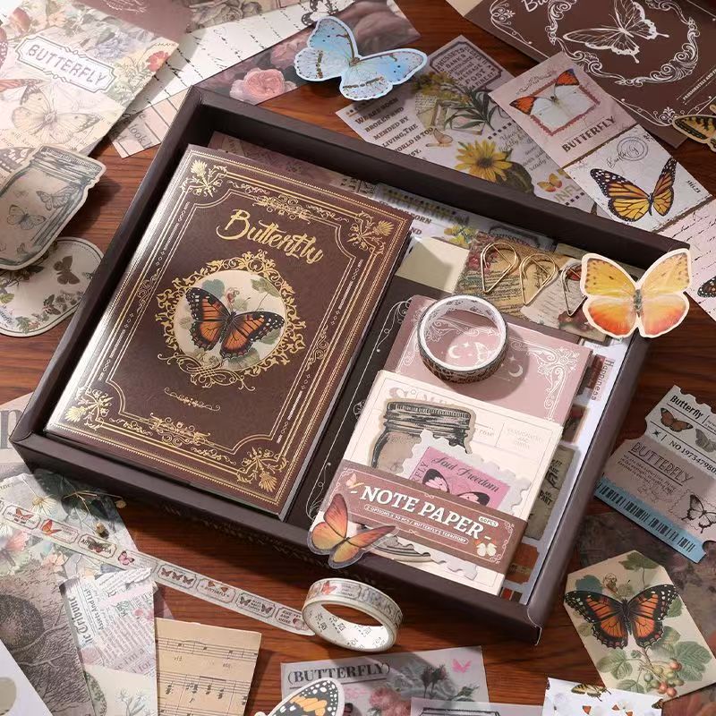 Vintage Journal Gift Box Set for DIY Crafts(Contains 140 kinds of materials)
